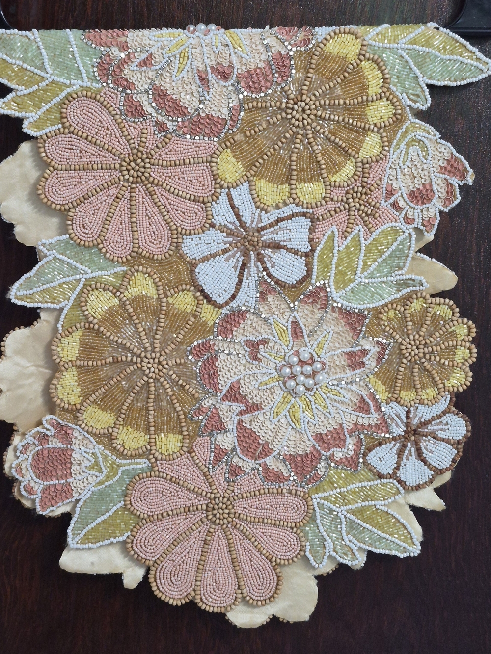 Pier 1 Beaded Floral Appliqué in Pink, Gold, Yellow, Green, Cream